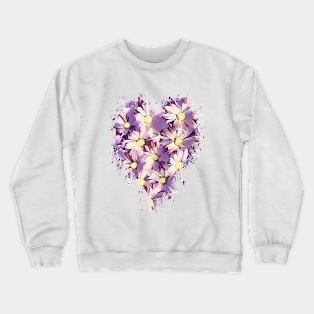 Purple Daisies Heart Design Crewneck Sweatshirt by PhotoArts